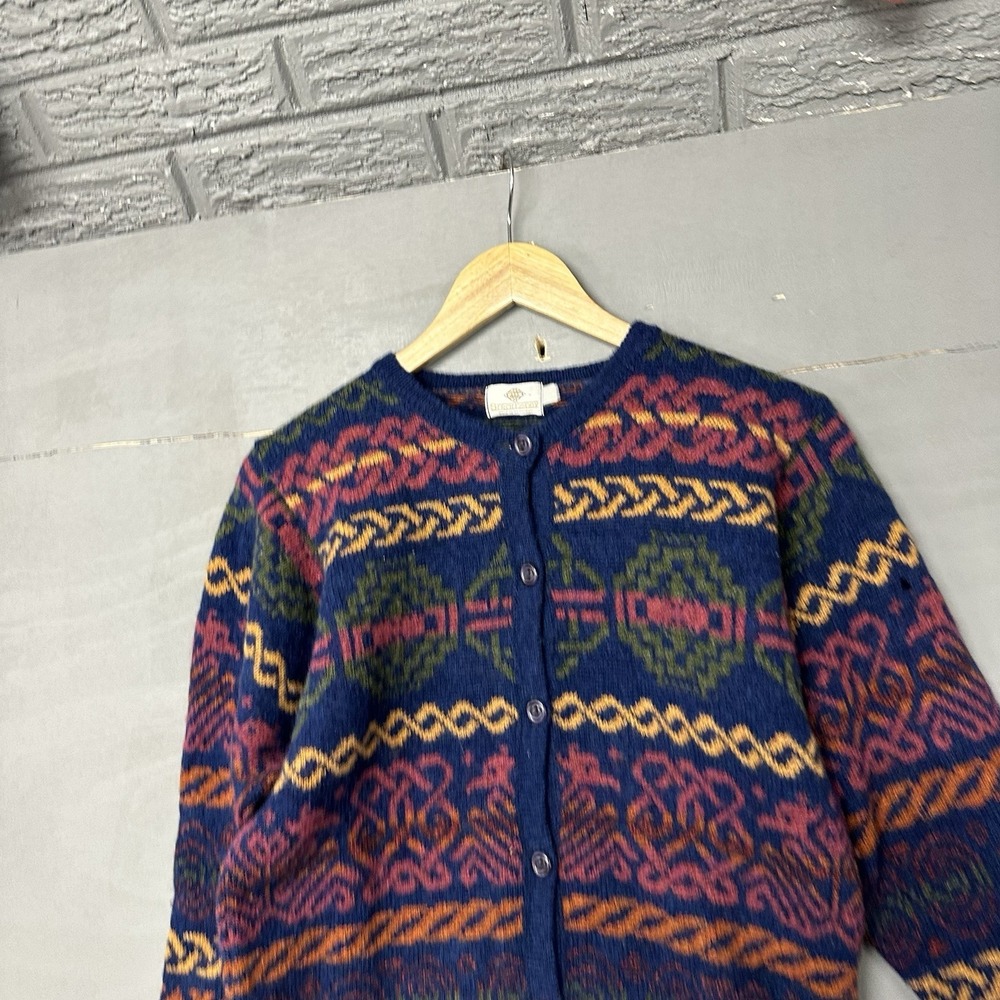 PITLOCHRY VTG‎ Scotland Stunning Colorful Chunky Wool Cardigan Fair Isle L